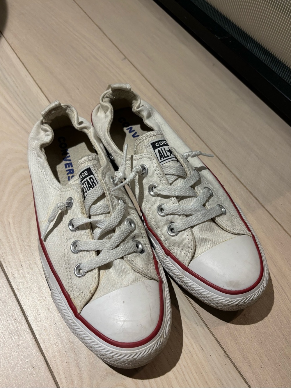 Converse White Canvas Low Top Sneakers with Red Trim